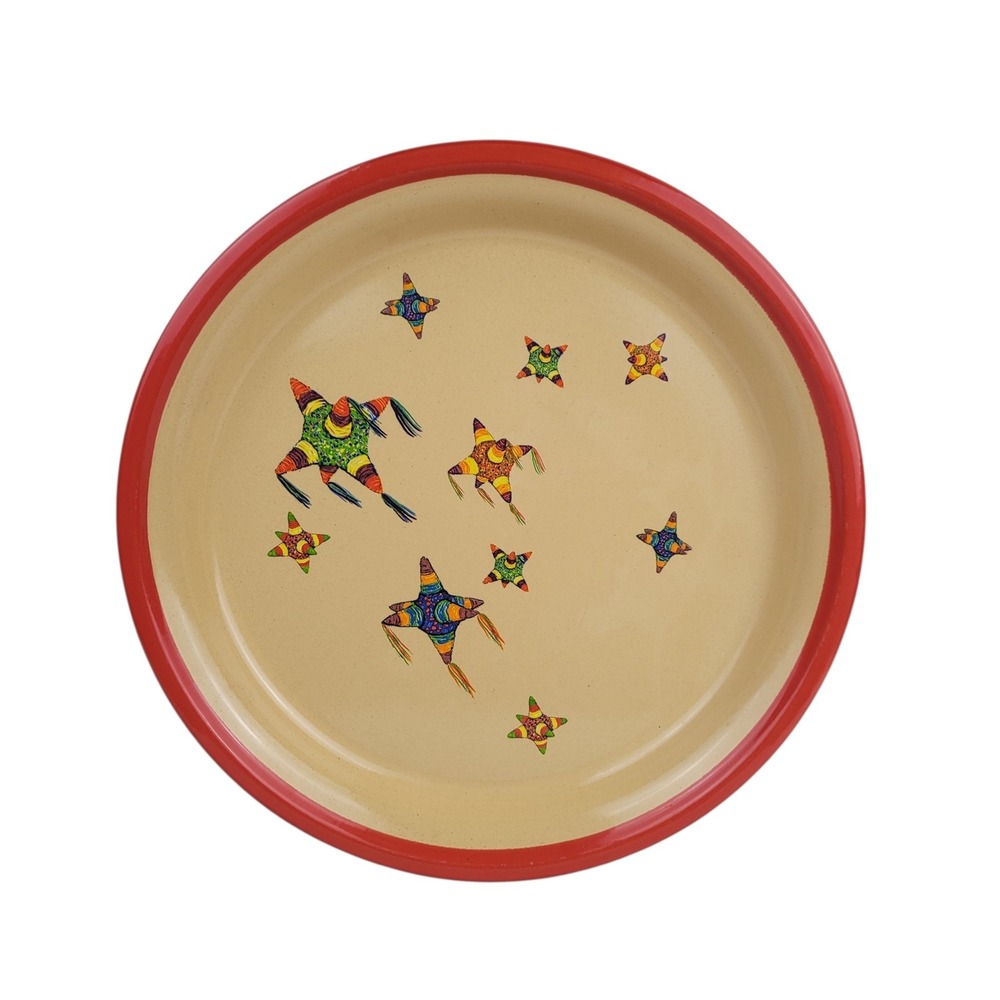 Marble‎ Canyon Enamelware Serving Platter Pinata Star Fiesta Red Rim 12.5 Inch